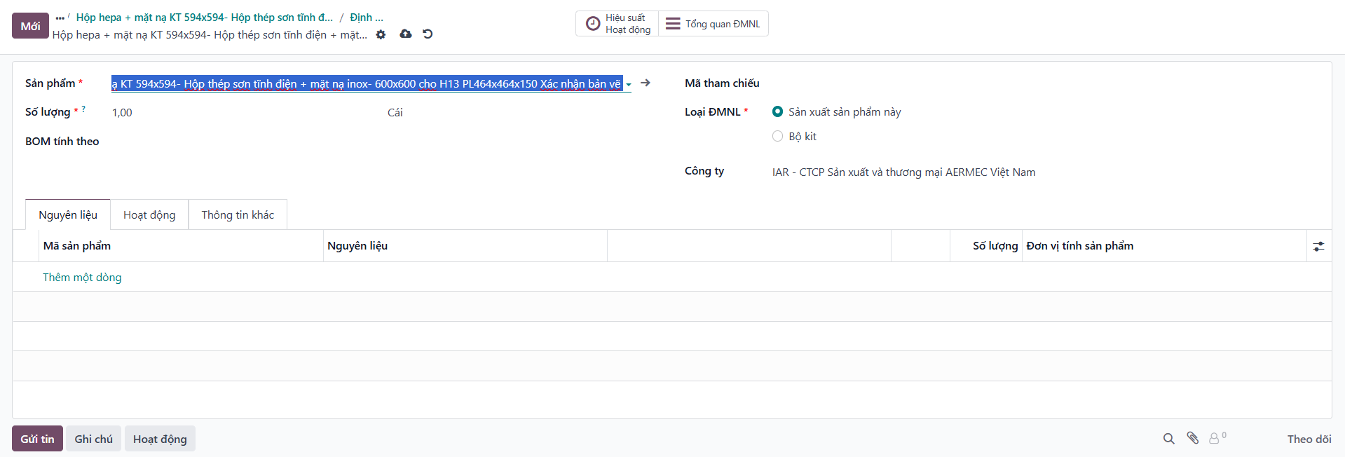 Entering BOM component codes, quantities, and units of measure