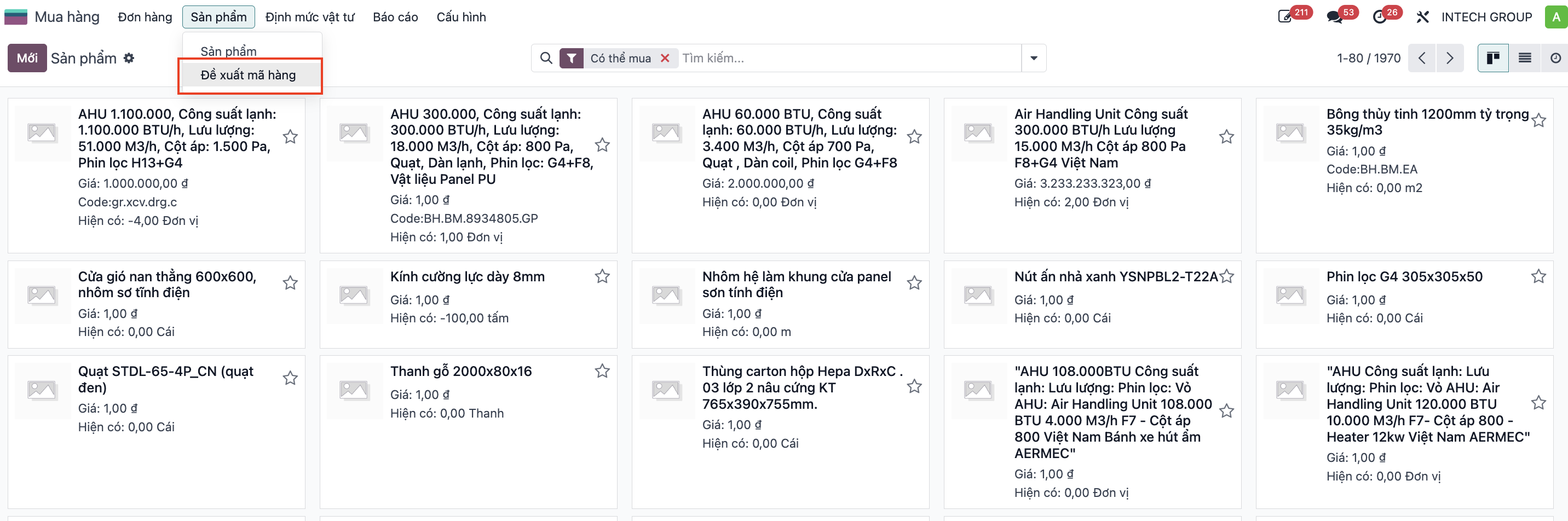 Product code proposals menu and create new proposal