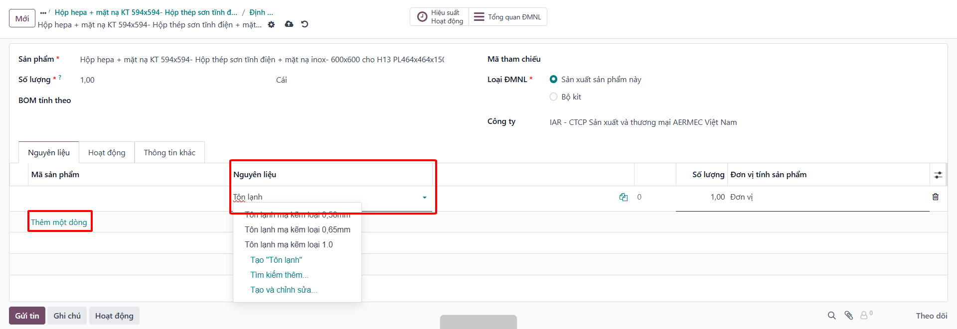 Configuring operations and work centers linked to BOM