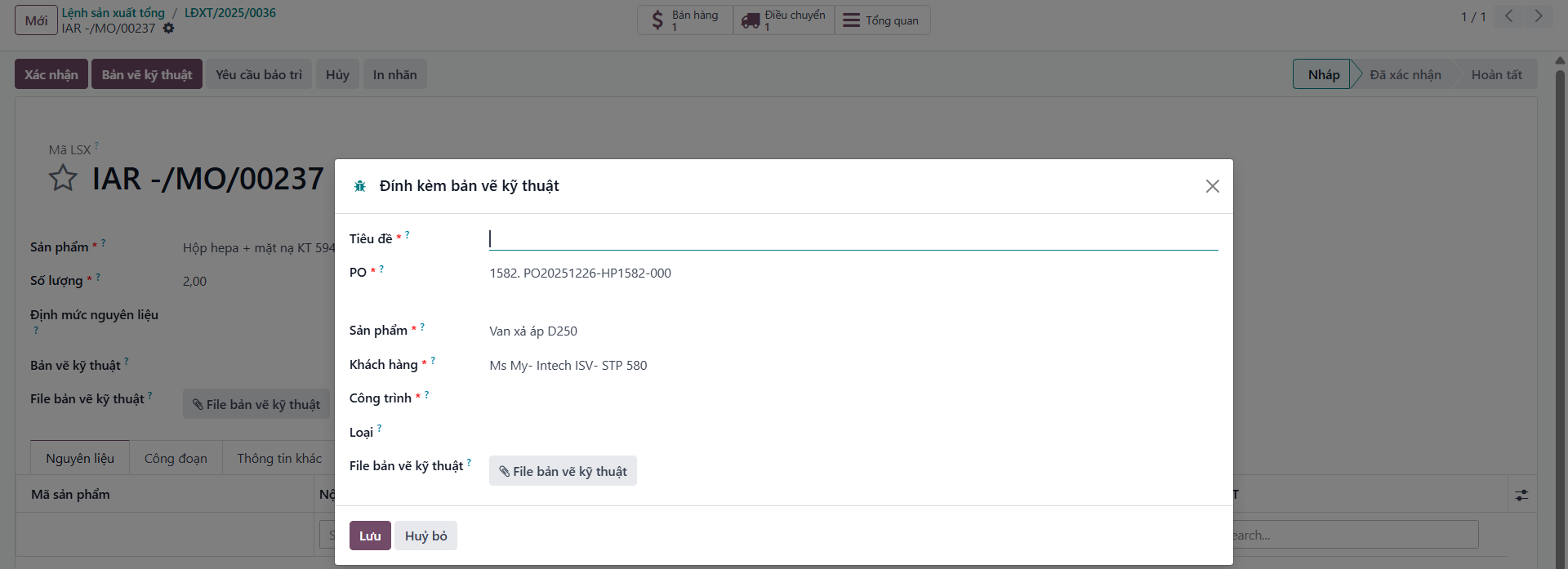 Technical drawing upload modal and metadata fields