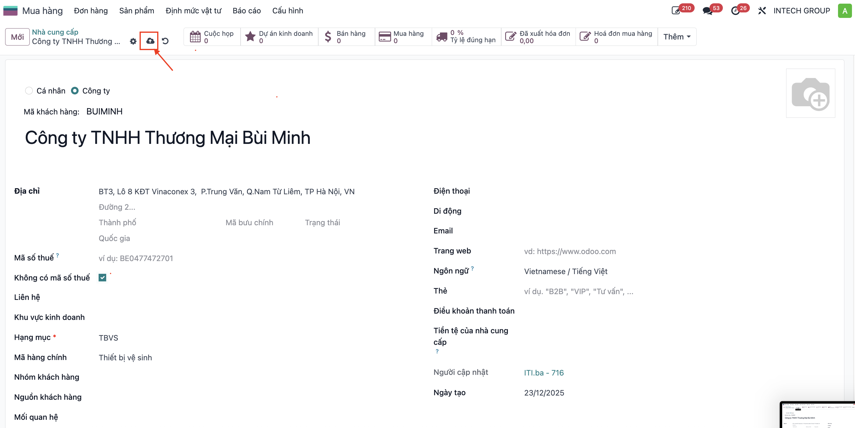 Saved vendor profile ready for procurement transactions