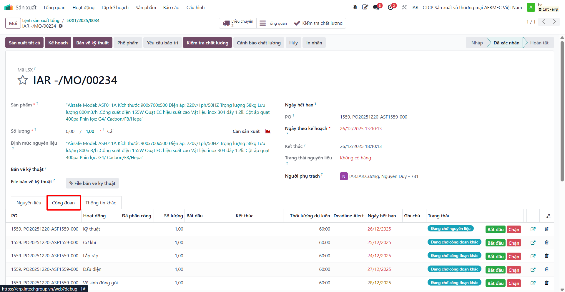 Work orders progress monitoring tab