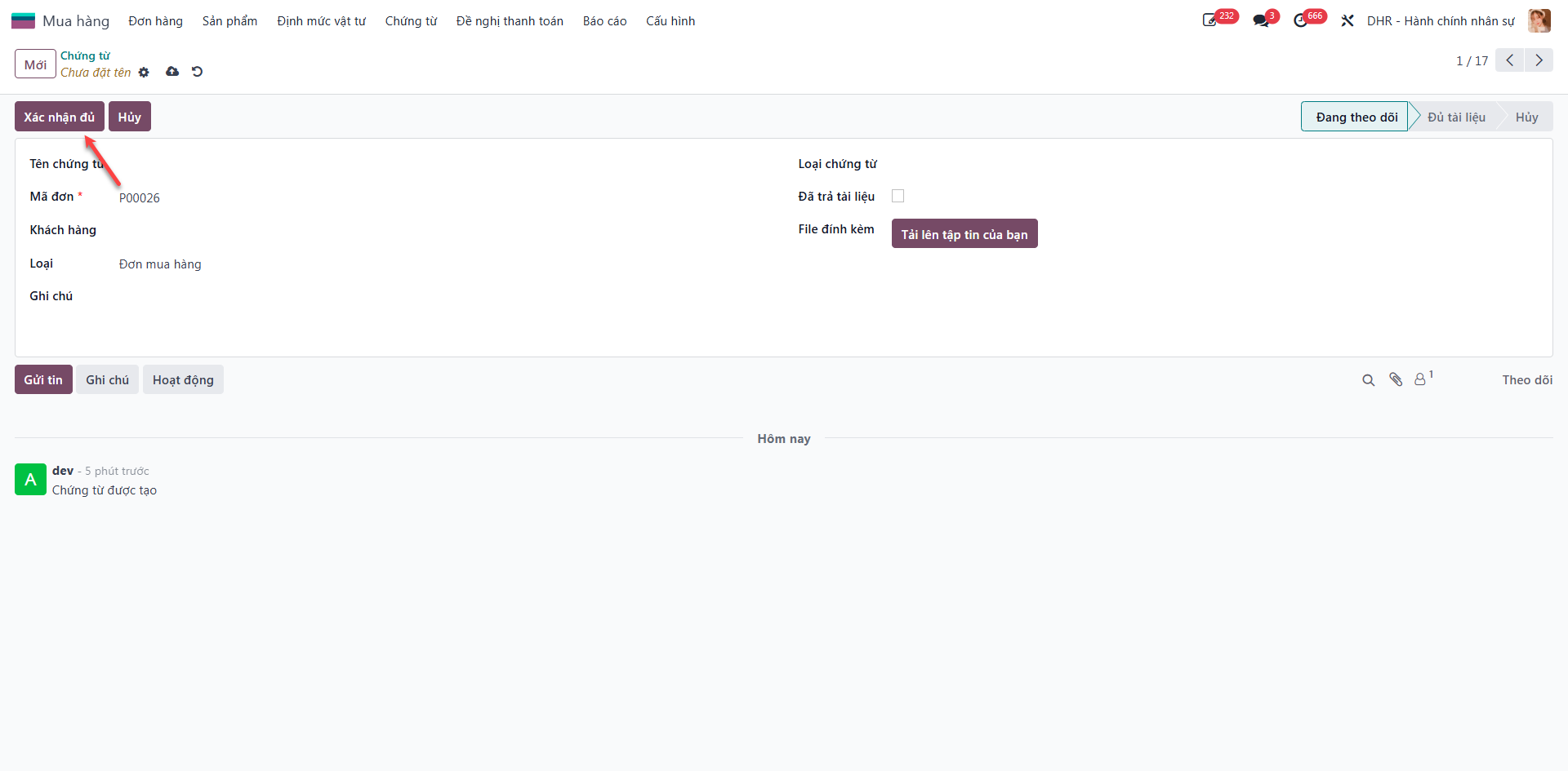 Clicking Confirm Full Documents action button
