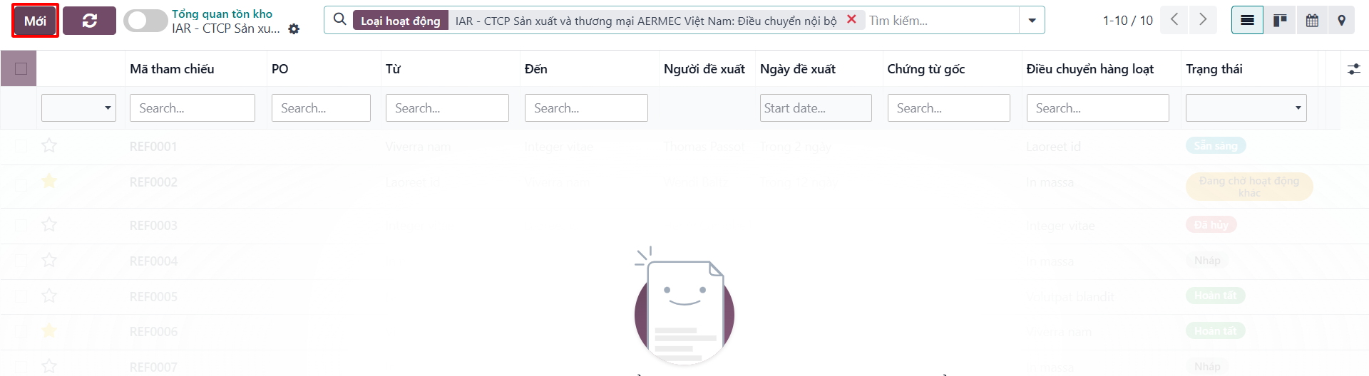 Creating new internal stock transfer slip