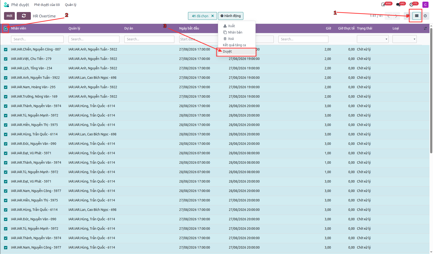 Real-time notification tray for instant overtime approval