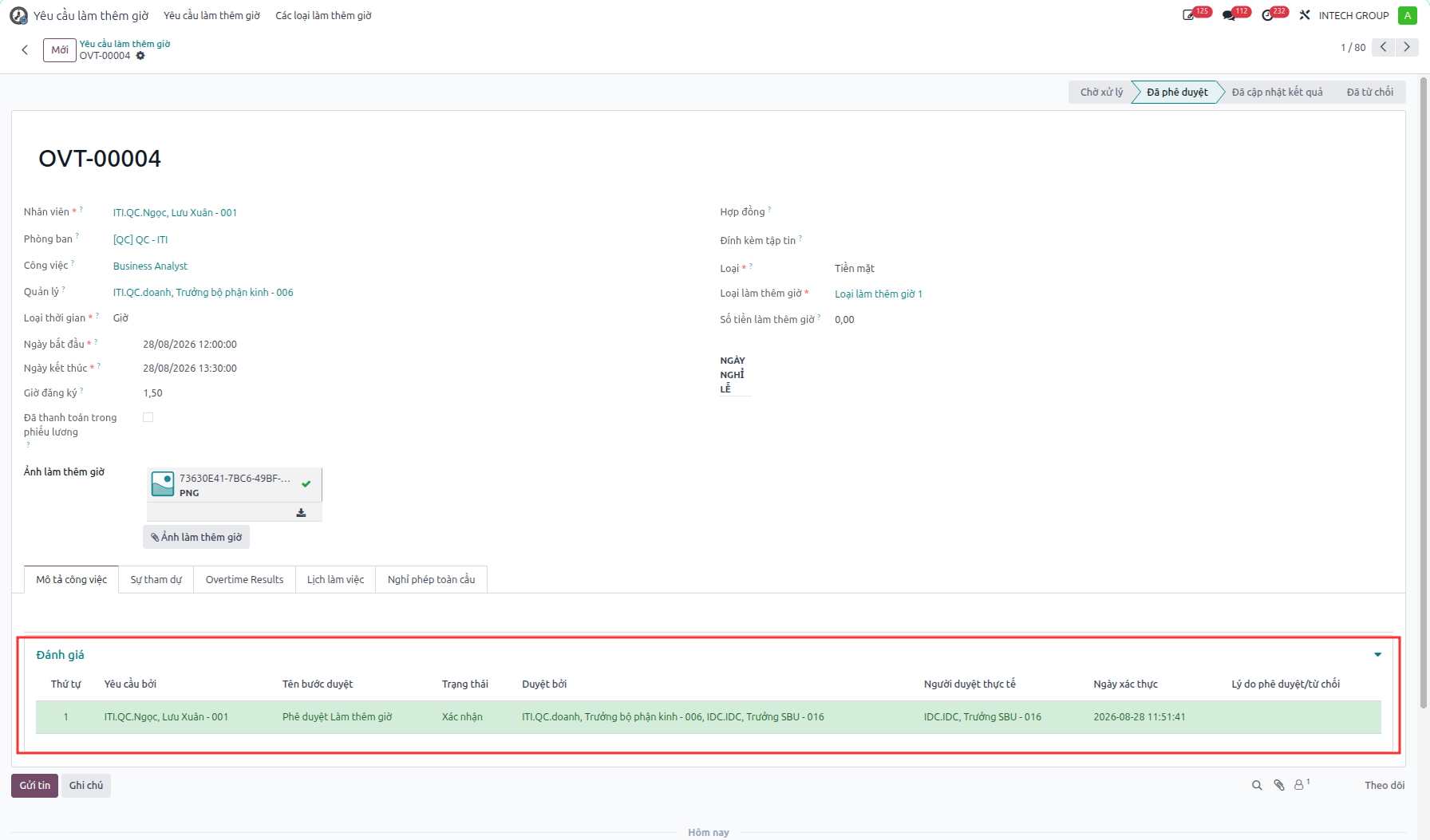 Tracking overtime approval evaluation history
