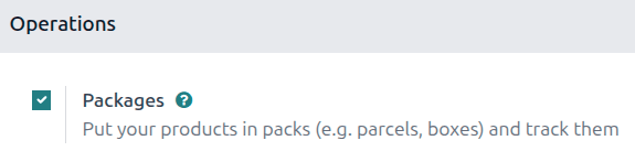 The Packages setting on the Inventory app settings page.