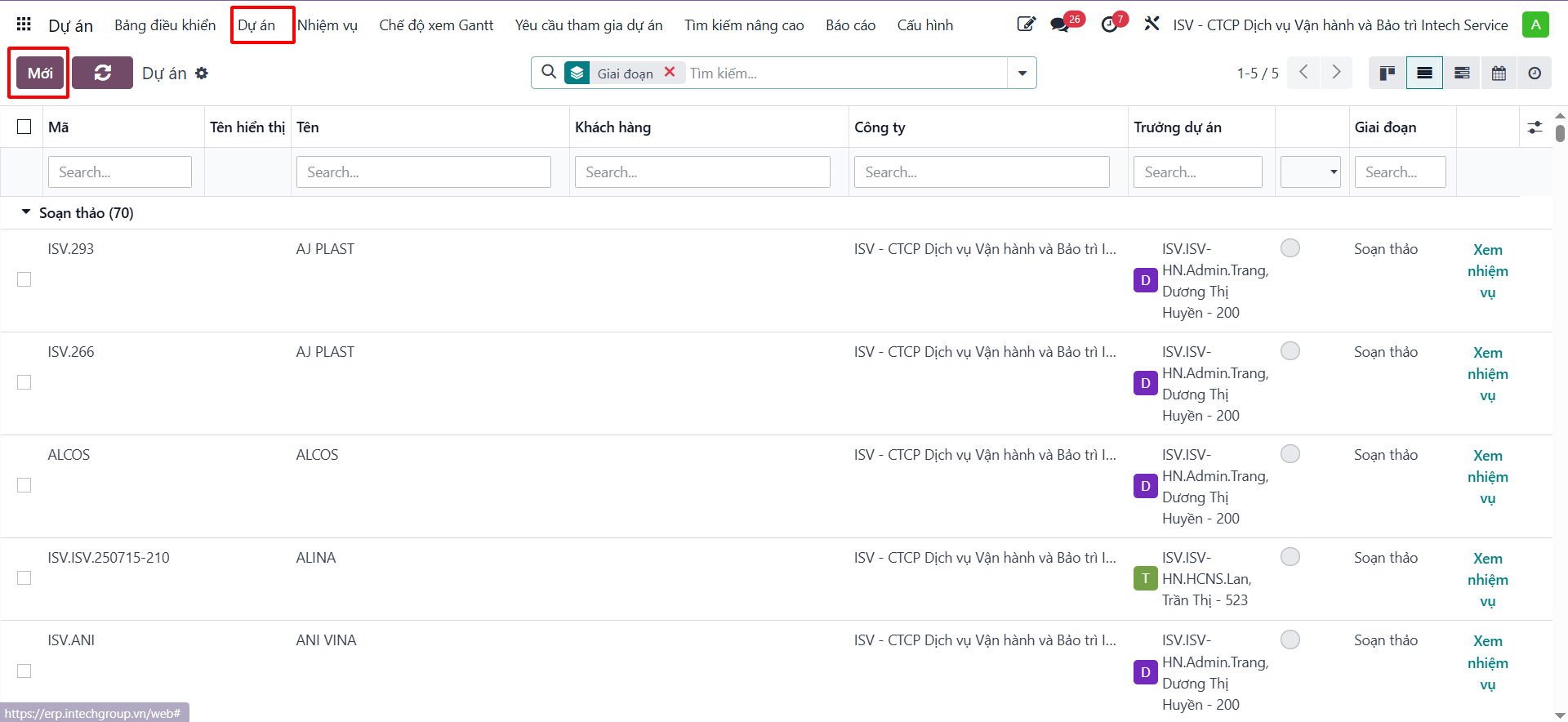 New project creation button