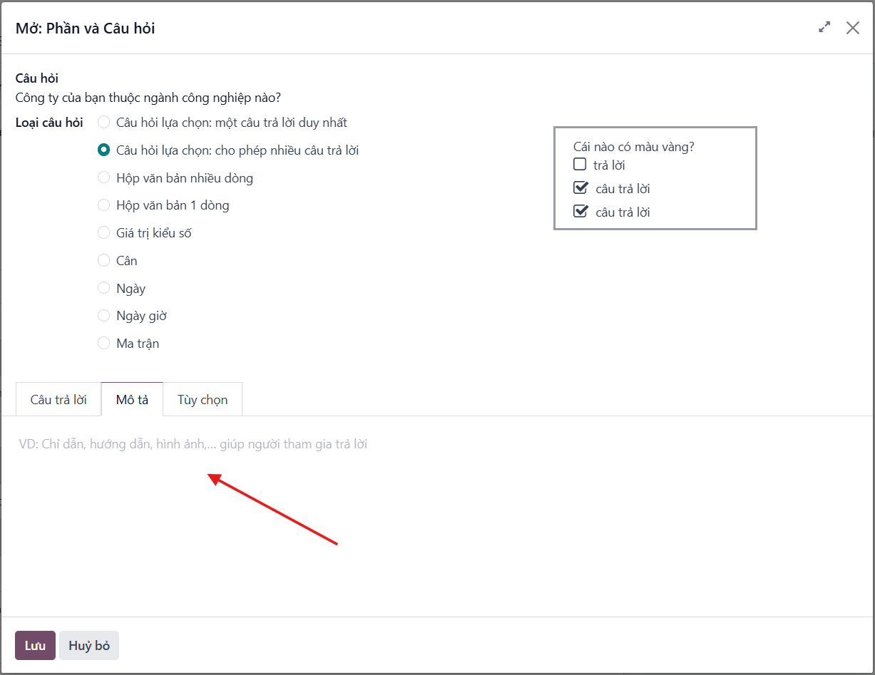 Inputting question text and description