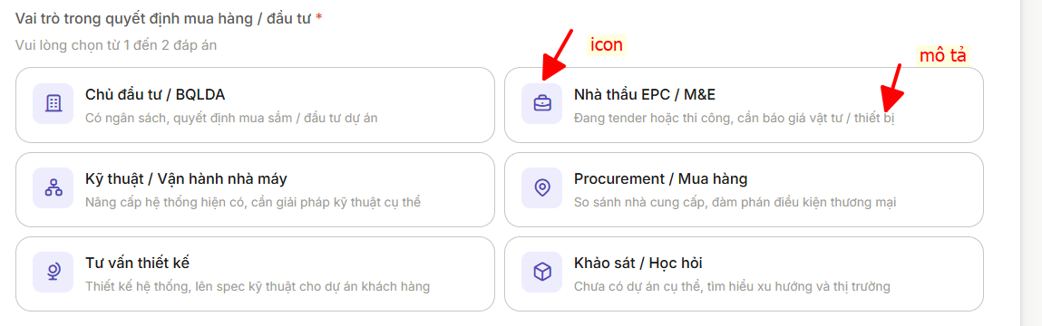 Completed answer rows with code and description