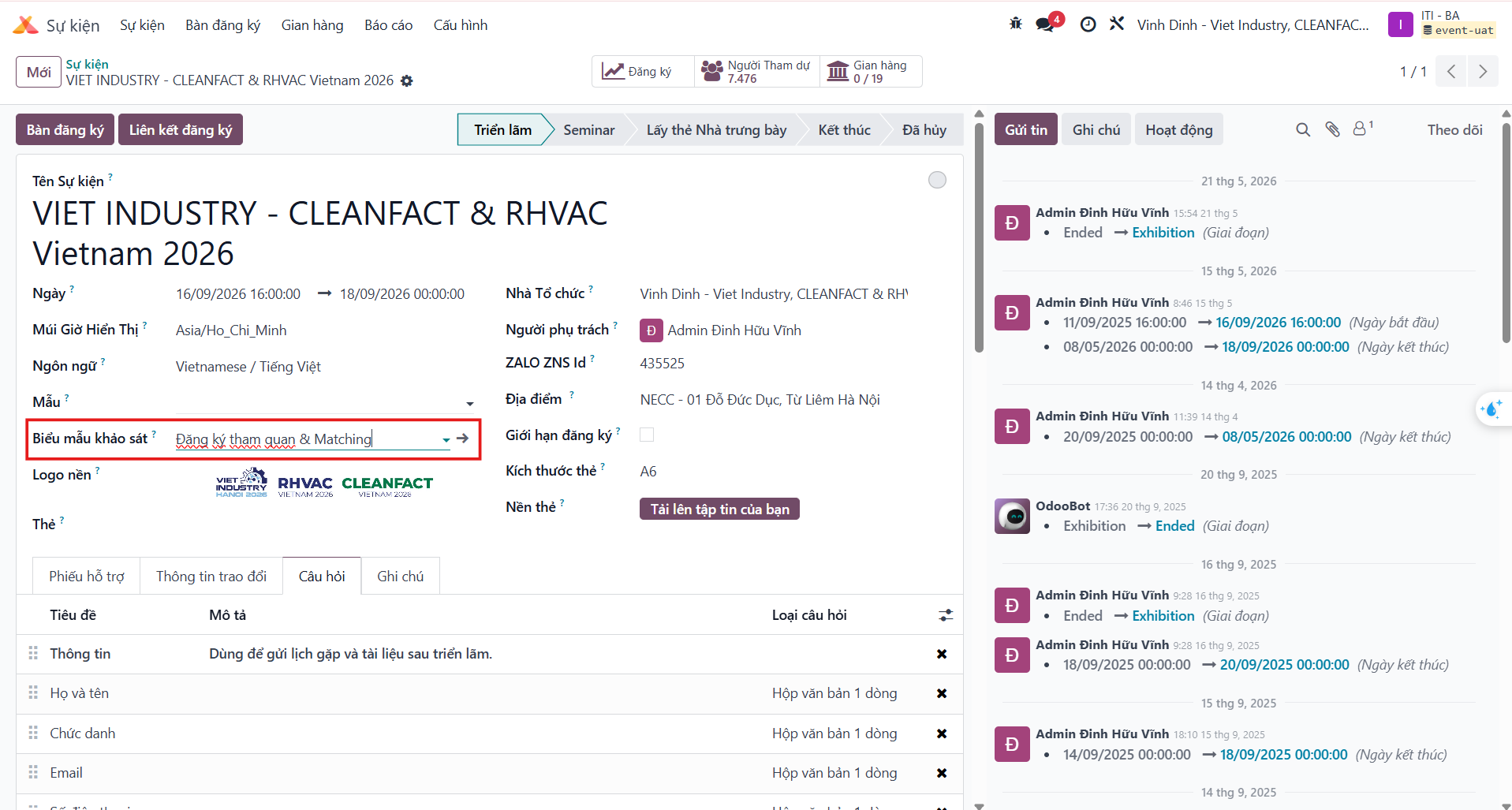 Re-selecting survey on event record to update schema