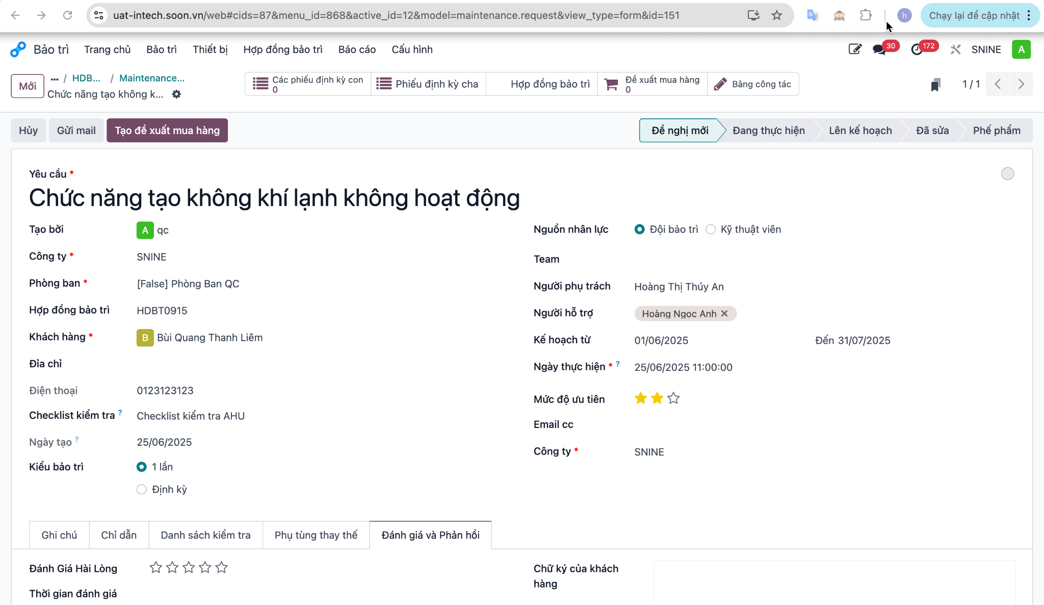 Biểu mẫu yêu cầu bảo trì