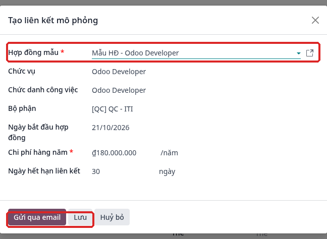 Cửa sổ Tạo liên kết mô phỏng