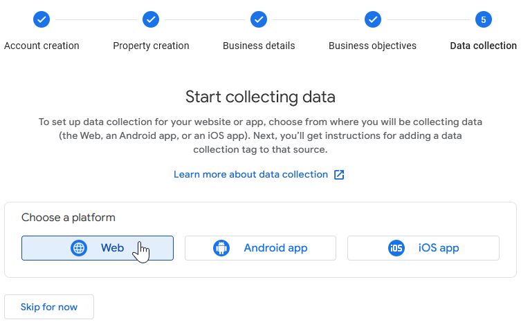 Chọn nền tảng cho thuộc tính Google Analytics của bạn.