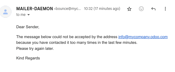Email bị trả lại sau khi cố gắng liên hệ quá nhiều lần với một bí danh.