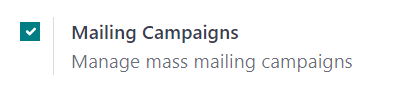 Xem cài đặt tính năng chiến dịch trong Odoo Email Marketing.