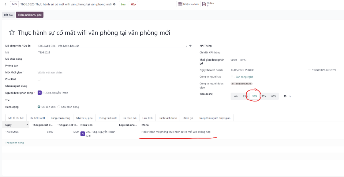 Logwork được ghi nhận vào bảng chấm công ERP