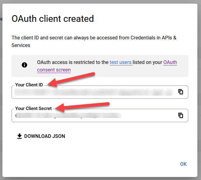 Client ID và Client Secret cho Google OAuth.