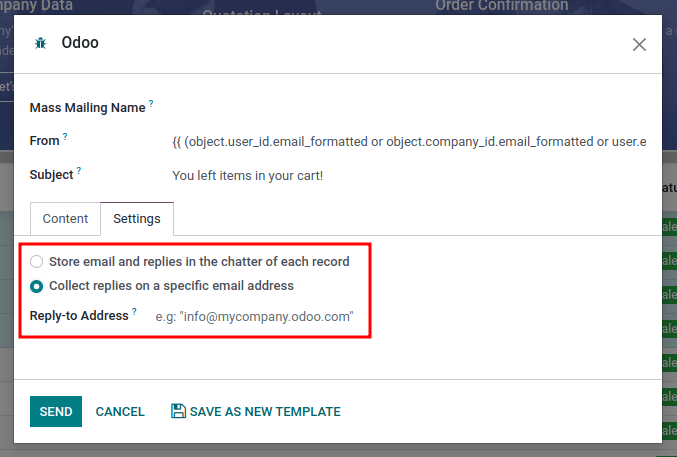 Trình soạn email ở chế độ gửi thư hàng loạt với trả lời cho được đánh dấu.