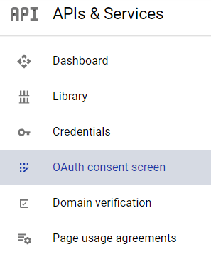 Menu lựa chọn Google OAuth consent.