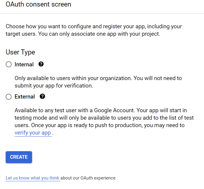 Lựa chọn loại người dùng trong OAuth consent.