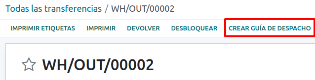 Nút Create Delivery Guide trên quy trình bán hàng.