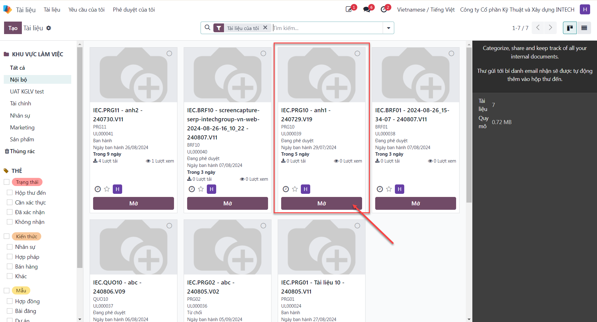 Selecting target published document and clicking Open