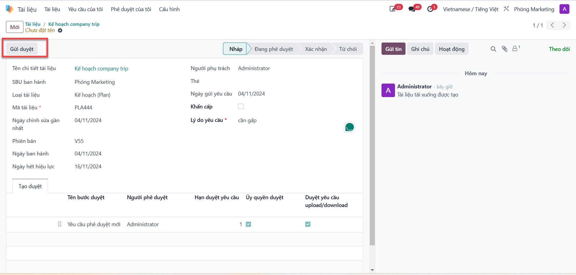 Submitting download request for management evaluation
