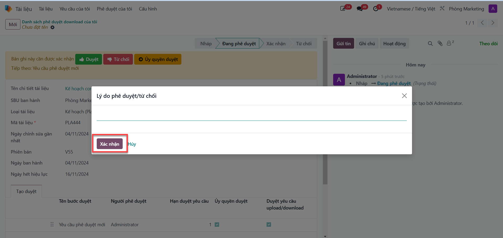 Entering feedback commentary and confirming download approval decision