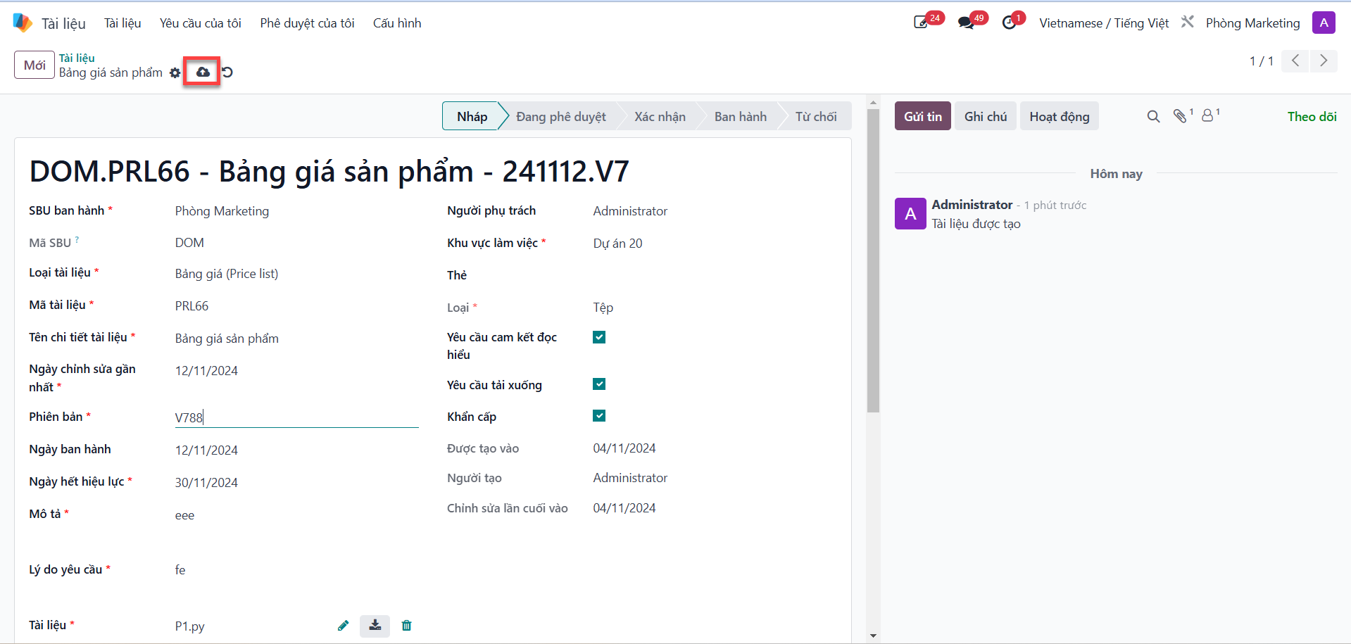 Modifying draft document information and saving updates