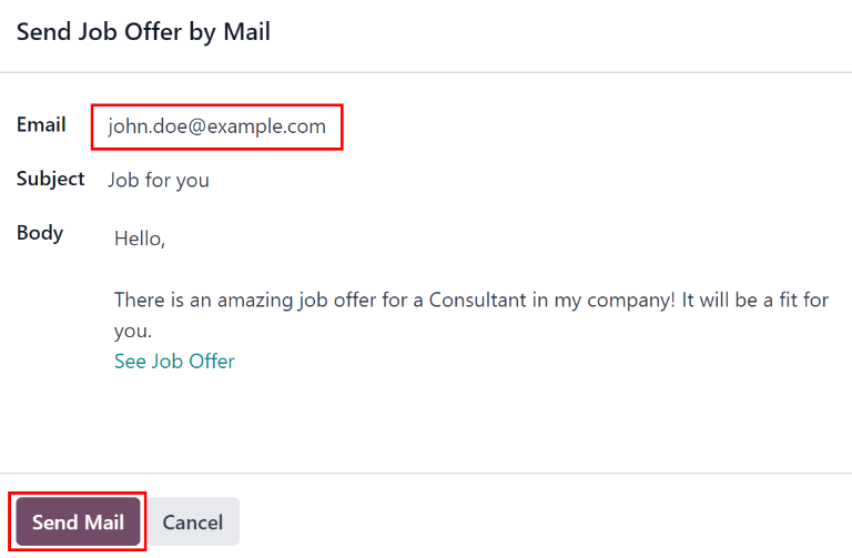 Cửa sổ pop-up email giới thiệu với thông điệp email bên trong.