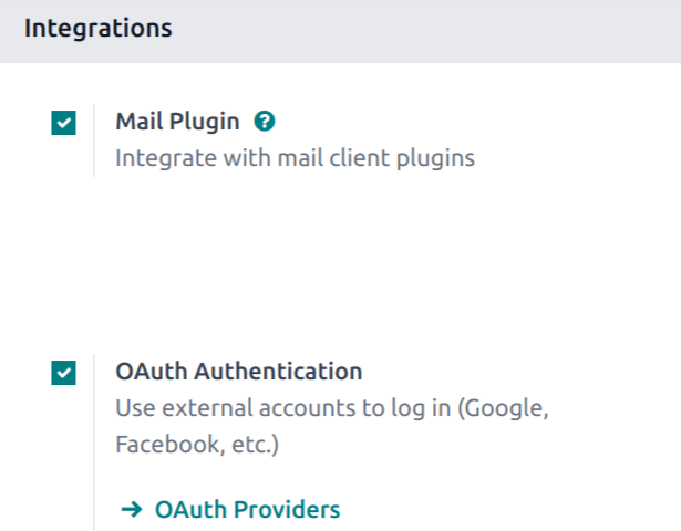 Cài đặt bật OAuth trong ứng dụng Cài đặt.