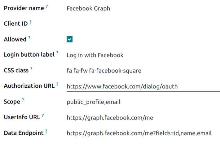 Bản ghi Facebook Graph trong Odoo.