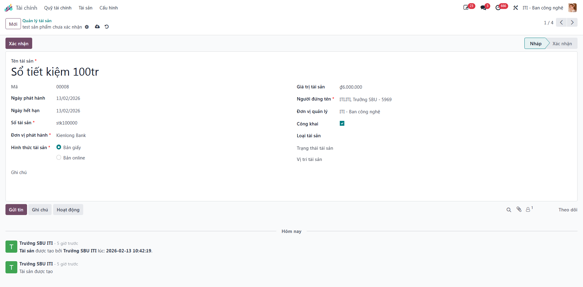 Filling asset attributes and saving draft