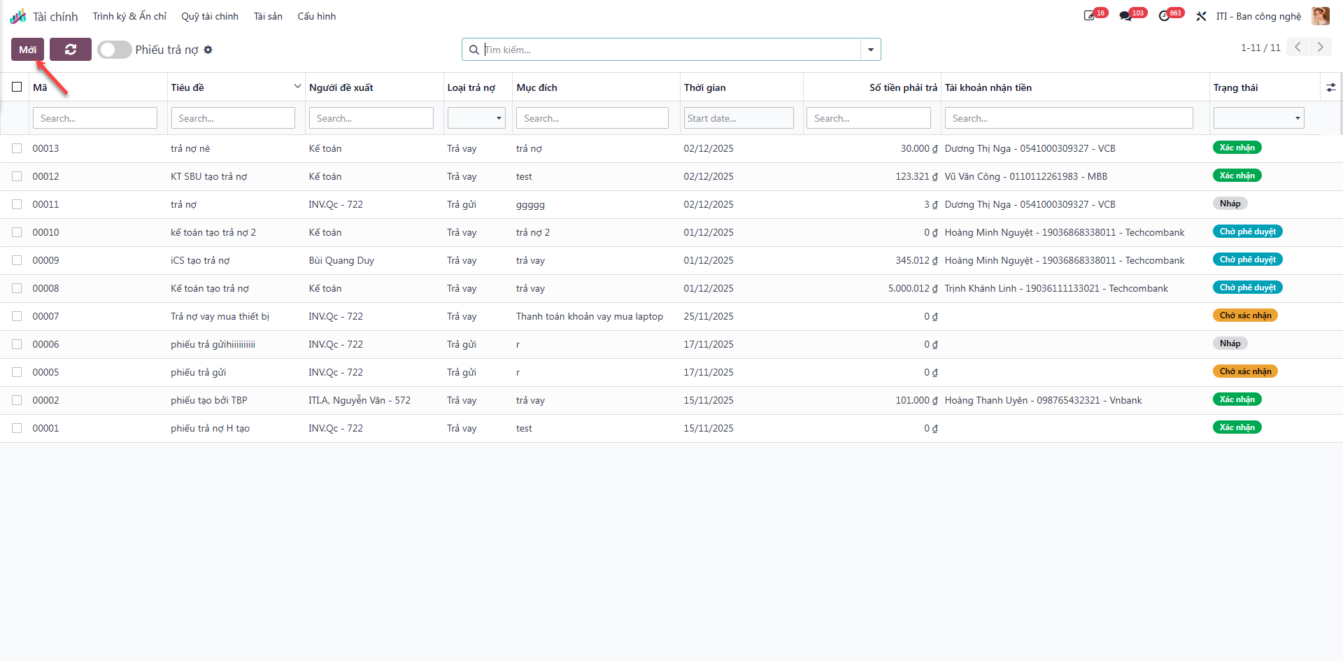 Clicking new to create repayment slip