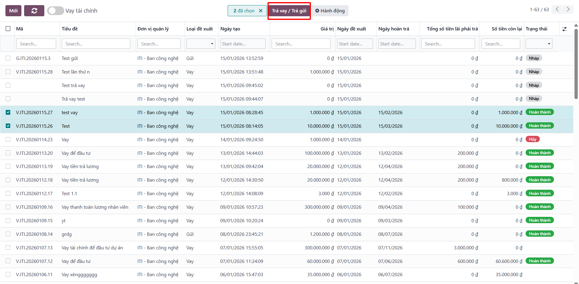 Clicking batch repayment action button
