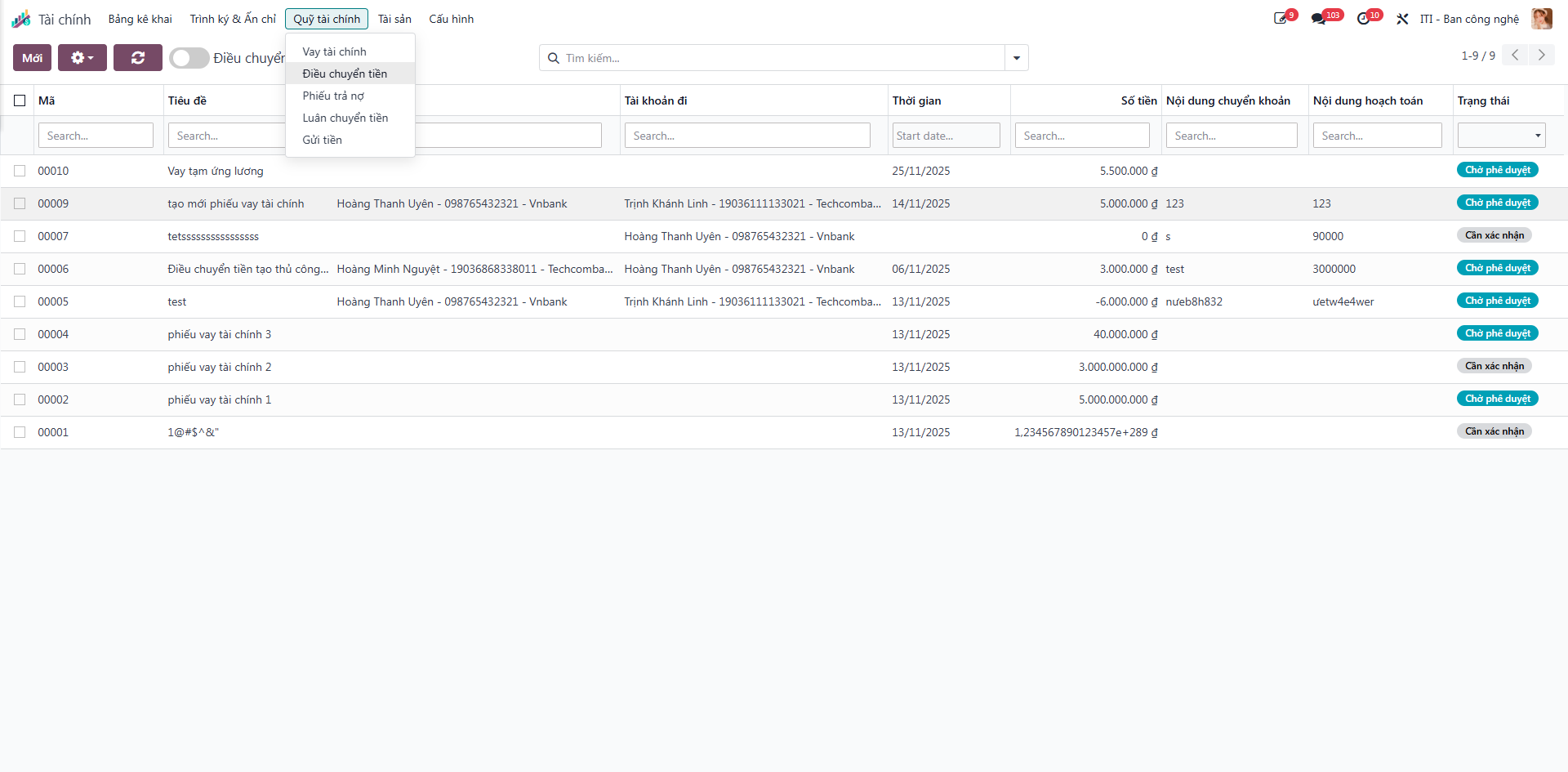 Accessing the internal fund transfers registry