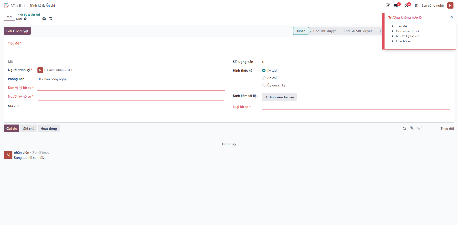 Clicking new to create a signing proposal