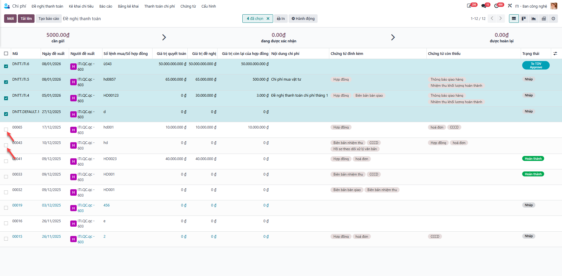 Selecting payment requisition record for export