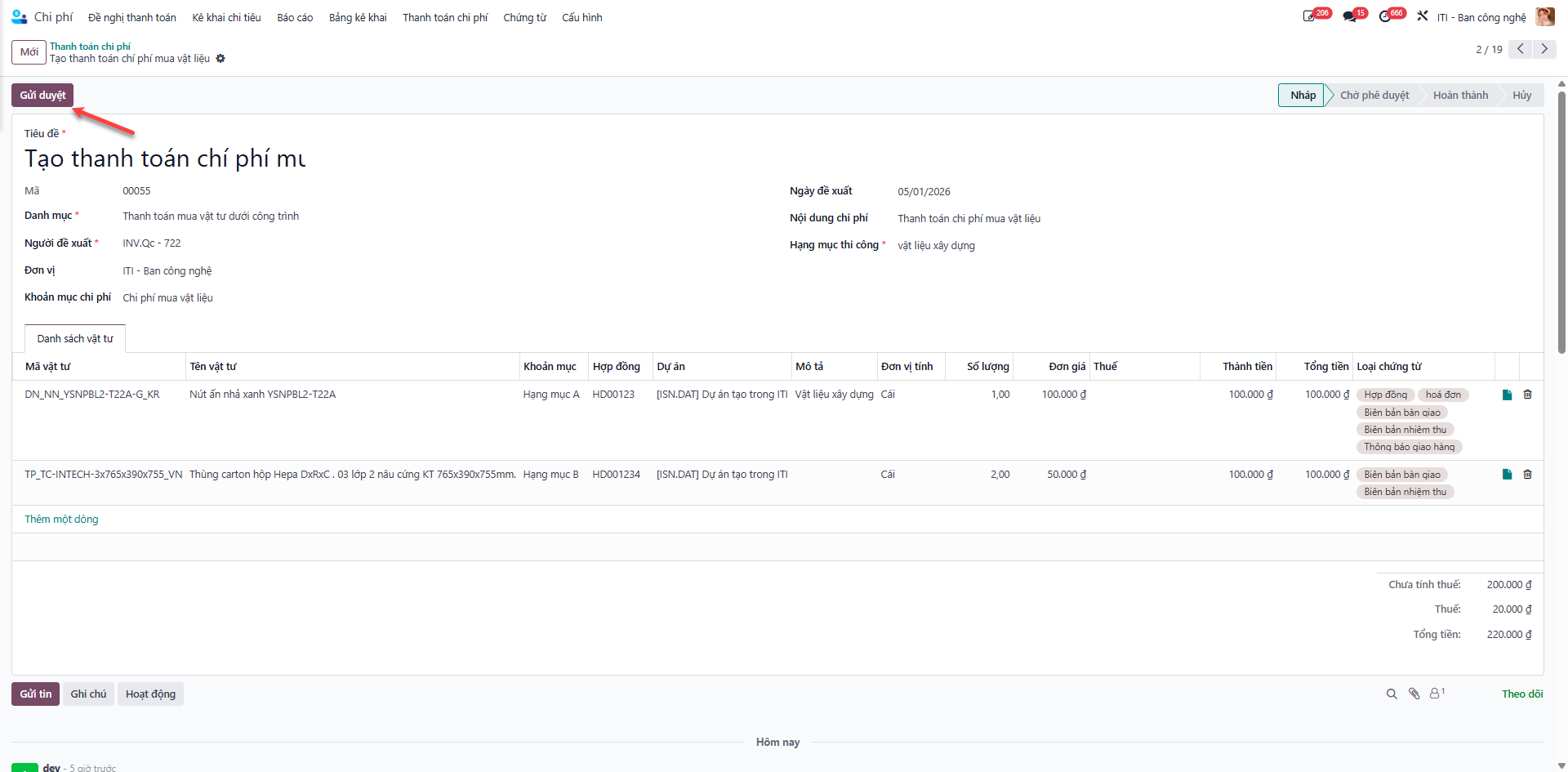 Submitting personal expense voucher for review