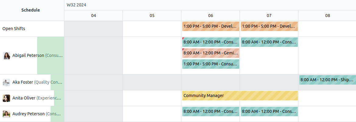 Chế độ xem Gantt của mô hình Planning Shift