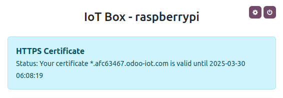 Domovská stránka IoT boxu s datem platnosti HTTPS certifikátu.