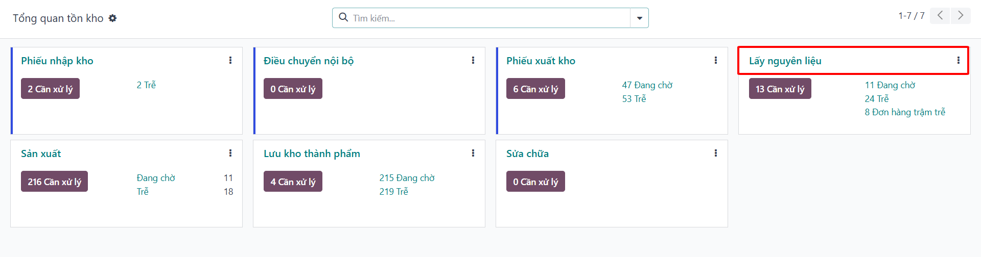 Truy cập danh mục phiếu cấp nguyên liệu