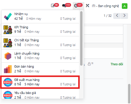Danh sách đề xuất mua hàng chờ duyệt