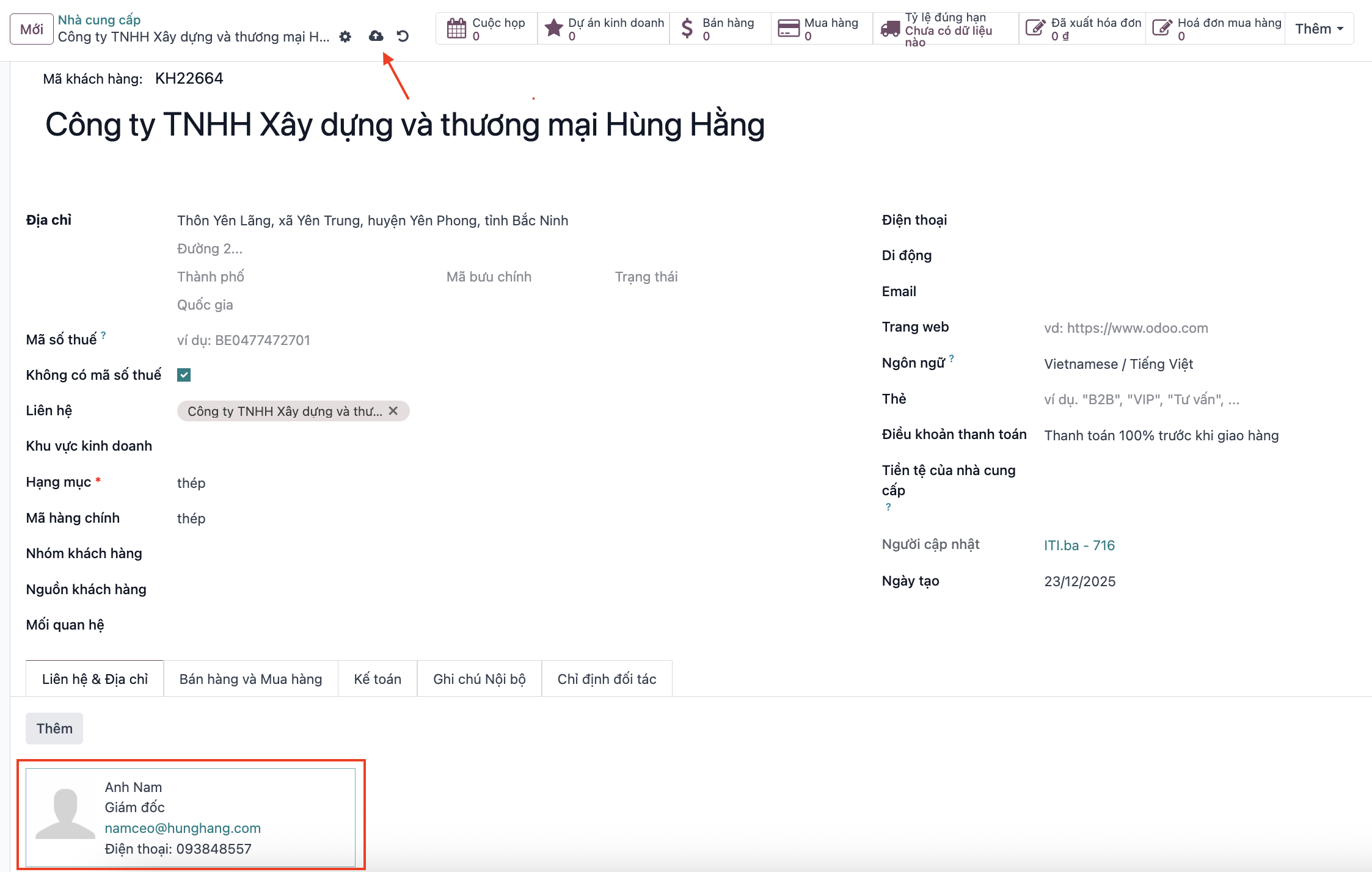 Lưu liên hệ phụ trực thuộc nhà cung cấp chính