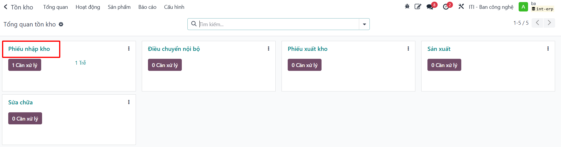 Truy cập menu Phiếu nhập kho