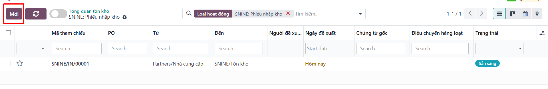 Tạo mới phiếu nhập kho vật tư
