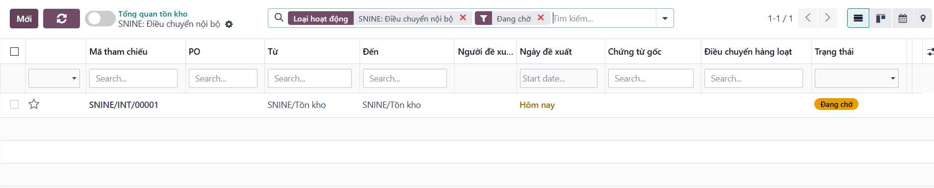 Xác nhận điều chuyển kho nội bộ