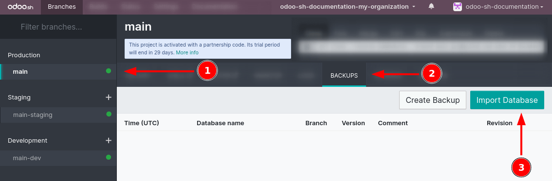 Nhập bản sao lưu cơ sở dữ liệu trên Odoo.sh
