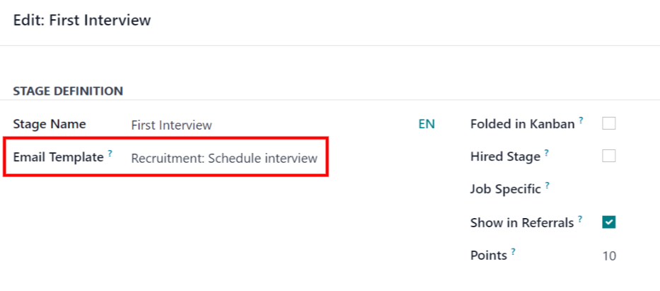 Mẫu email Recruitment: Schedule Interview điền vào trường Email Template.